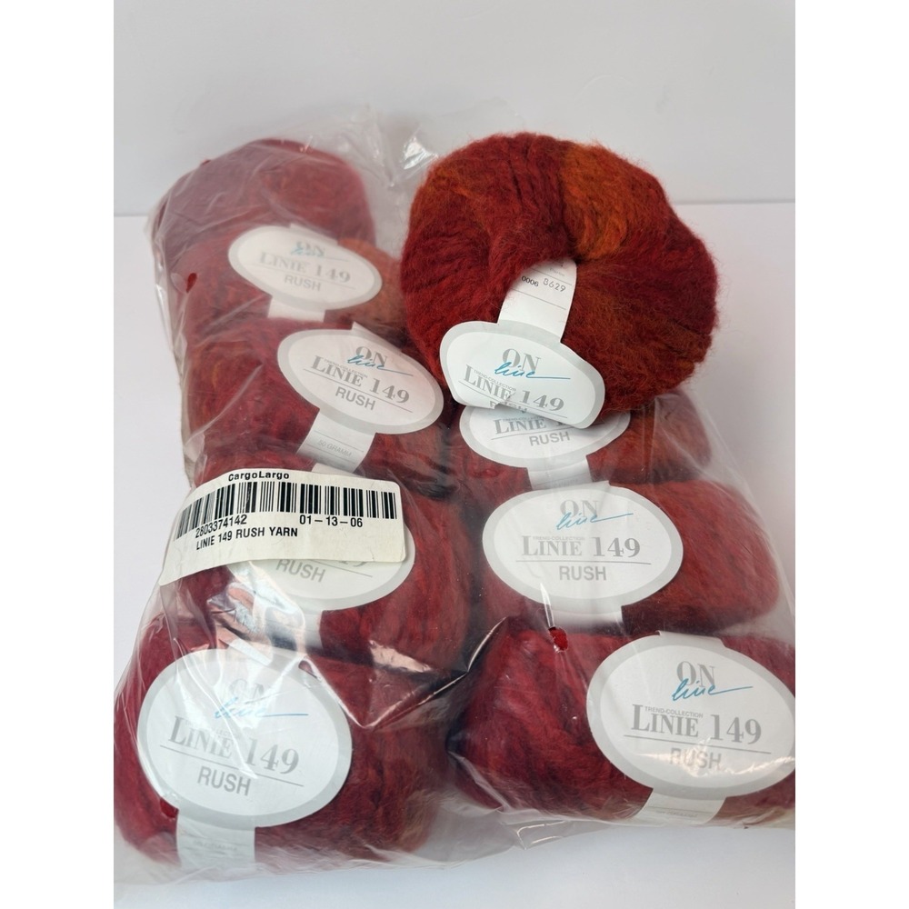 On Line Linie 149 Rush Red Orange Wool Blend Yarn Lot Of 10